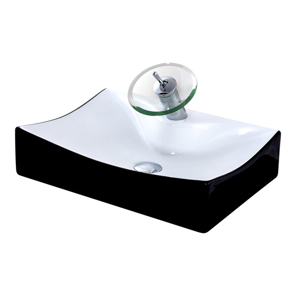 Novatto Porcelain Vessel Sink Combo with Chrome Faucet, Drain and Sealer NSFC-01134BW002CH - main